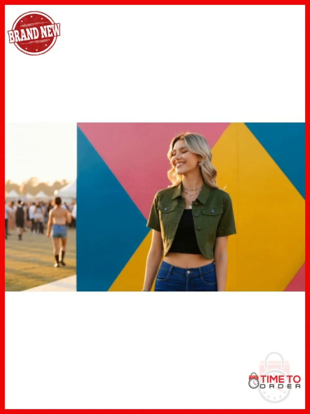 Short Sleeve Crop Denim Jacket Turndown Collar Casual_5